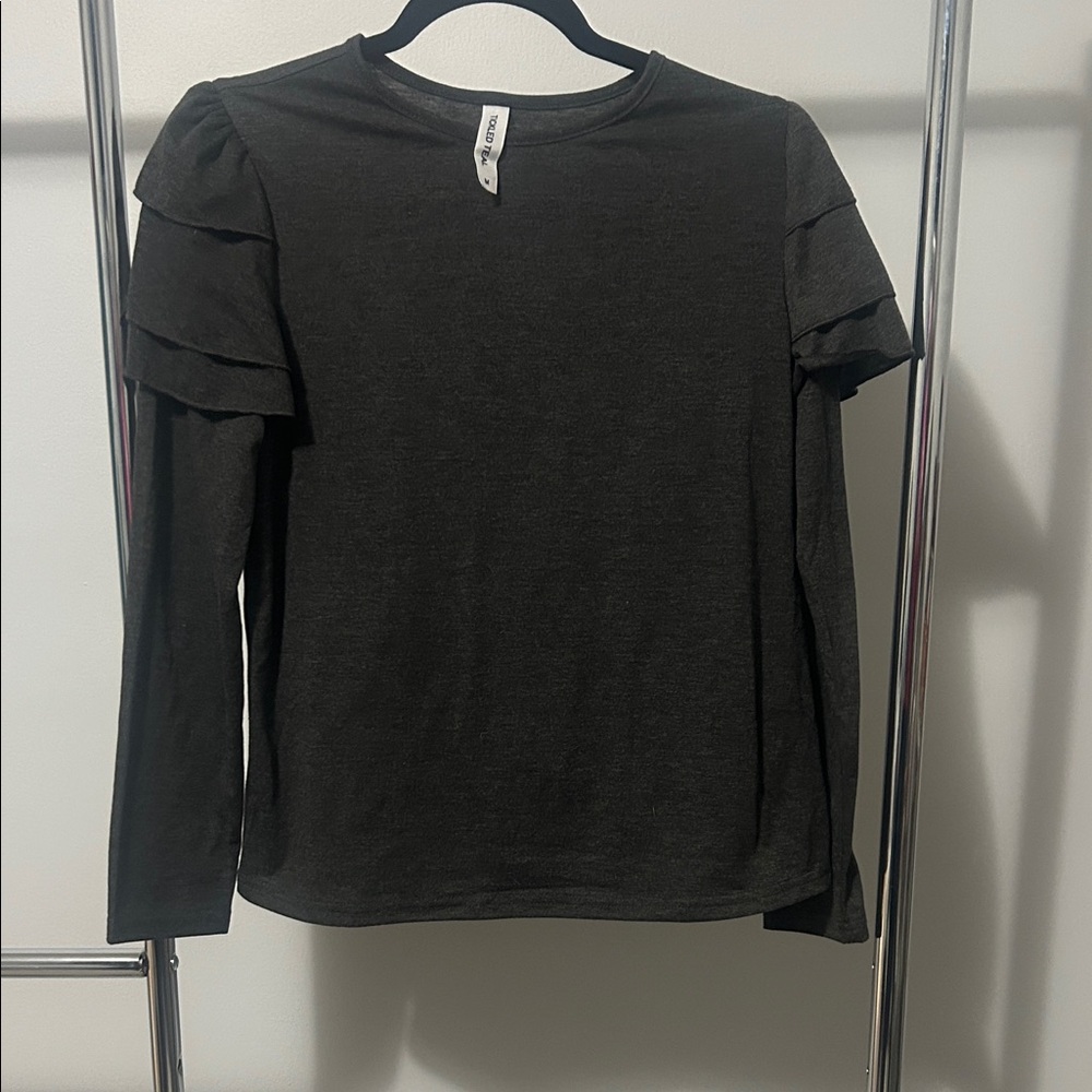 Gray Ruffled Sleeve Women's Top